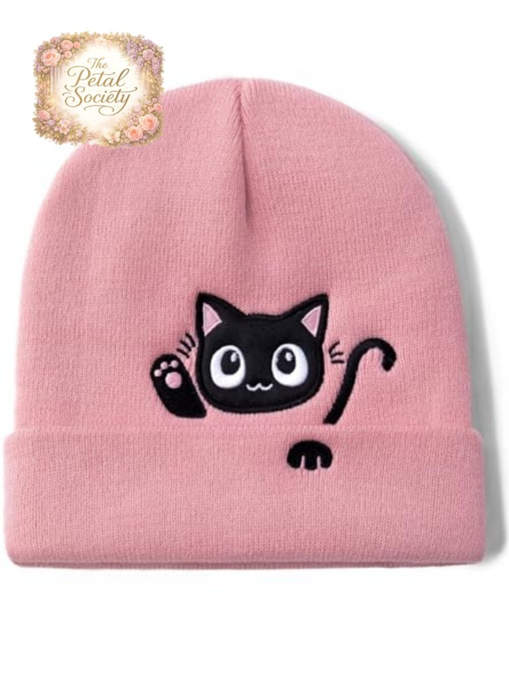 Cute Cat Embroidered Knit Beanie Winter Hat for Women